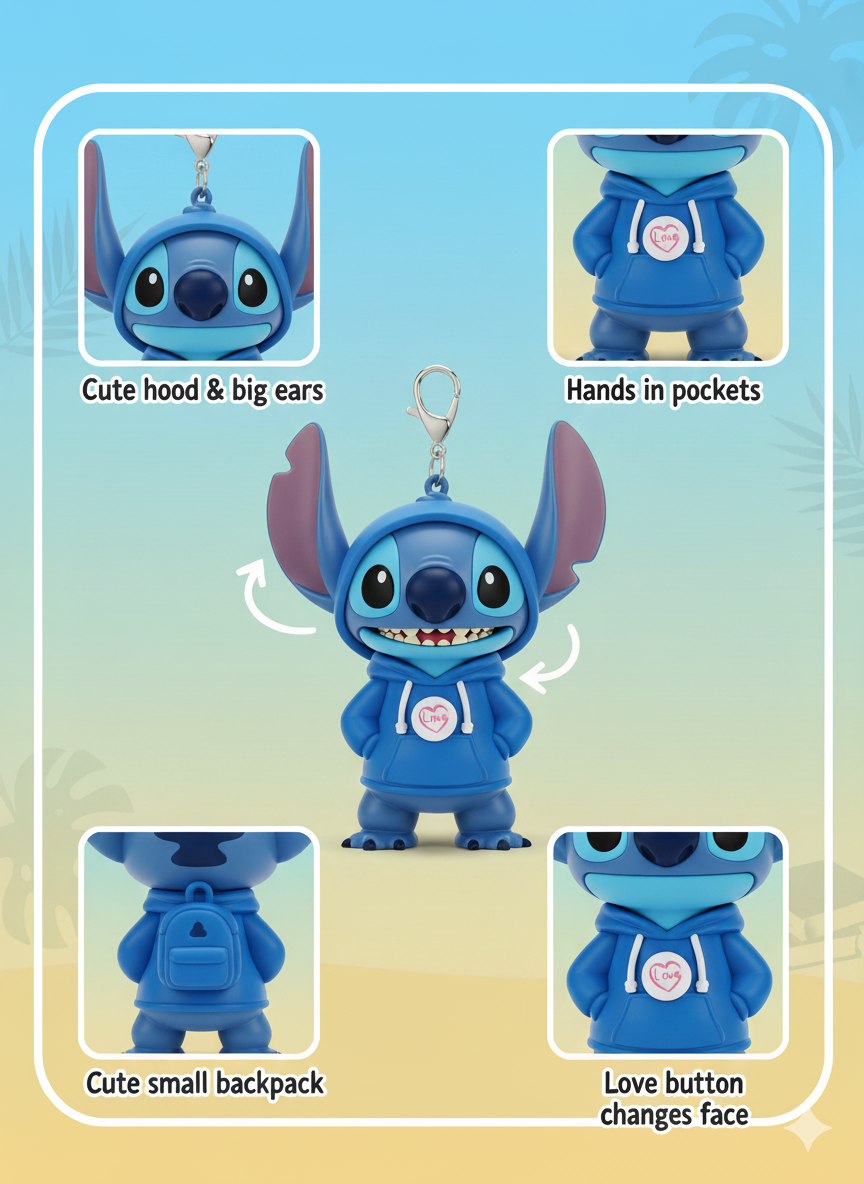 Stitch Cartoon Character Keychain – Cute Rotating Accessory for Disney Fans