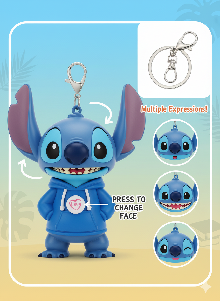 Stitch Cartoon Character Keychain – Cute Rotating Accessory for Disney Fans