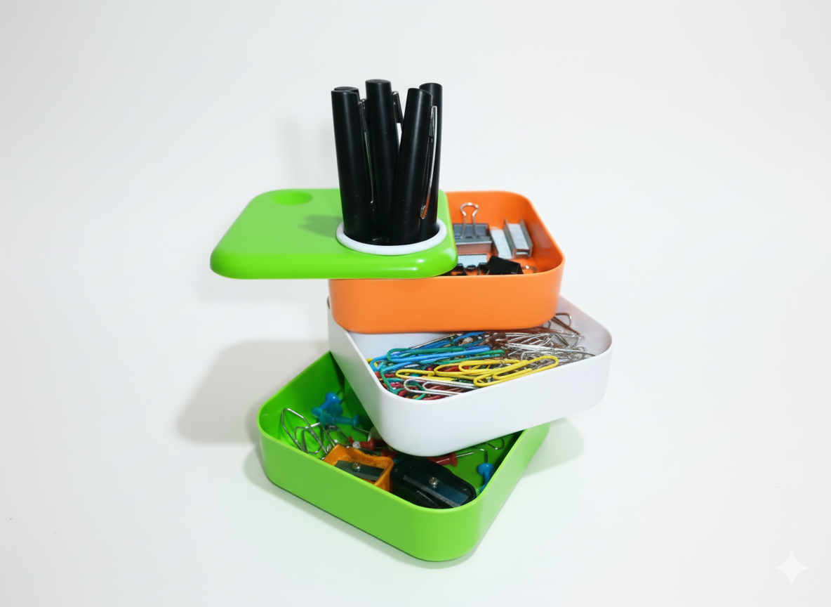 Premium Tricolor Square Pen Stand – Stylish Desk Organizer for Home, Office, Students & Professionals
