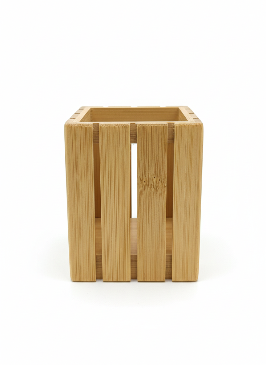 Eco-Friendly Bamboo Wooden Square Pen Stand – Minimalist Desk Organizer for Home
