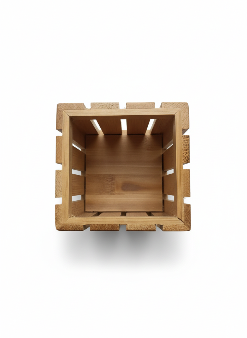 Eco-Friendly Bamboo Wooden Square Pen Stand – Minimalist Desk Organizer for Home