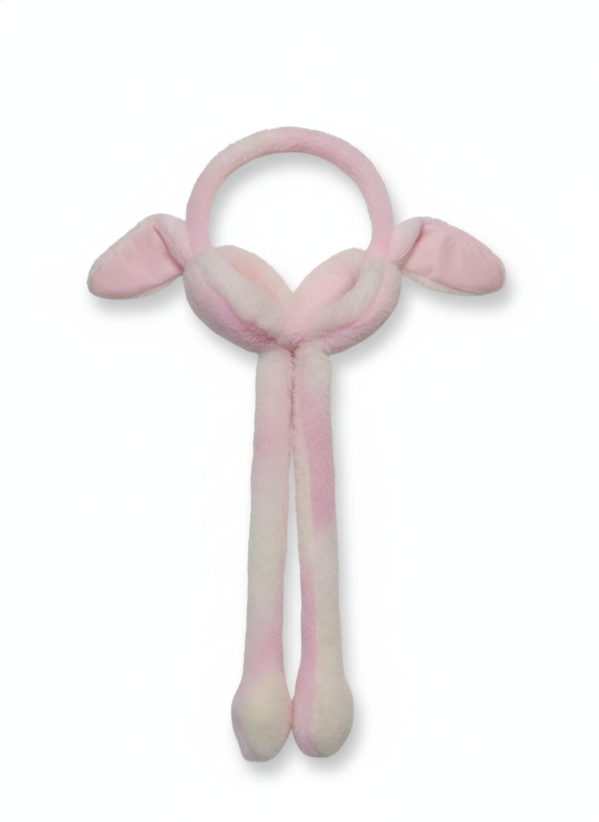 Cute Bunny Ear Plush Hat with Long Paws | Soft Warm Winter Ear Cover Cap for Kids & Adults | Pink Rabbit Fluffy Earmuff Cap | Moving Ear Jump Hat for Winter, Cosplay & Gifting