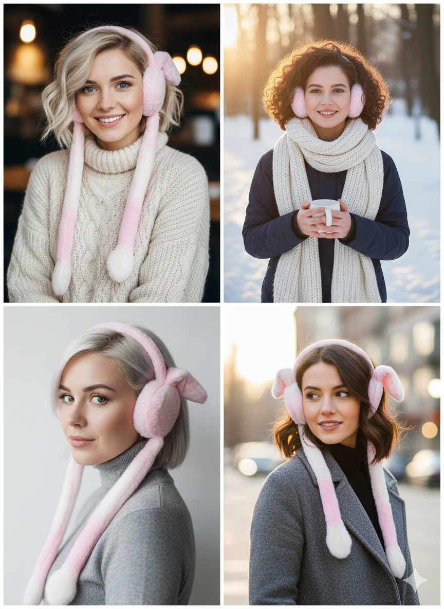 Cute Bunny Ear Plush Hat with Long Paws | Soft Warm Winter Ear Cover Cap for Kids & Adults | Pink Rabbit Fluffy Earmuff Cap | Moving Ear Jump Hat for Winter, Cosplay & Gifting